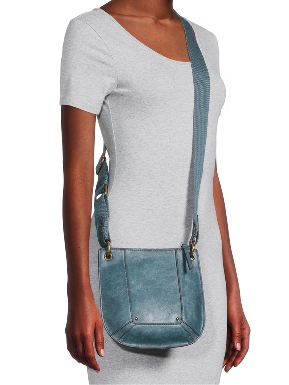 Time and Tru Teal Blue Faux Leather Utility Campus Purse Crossbody Shoulder Bag